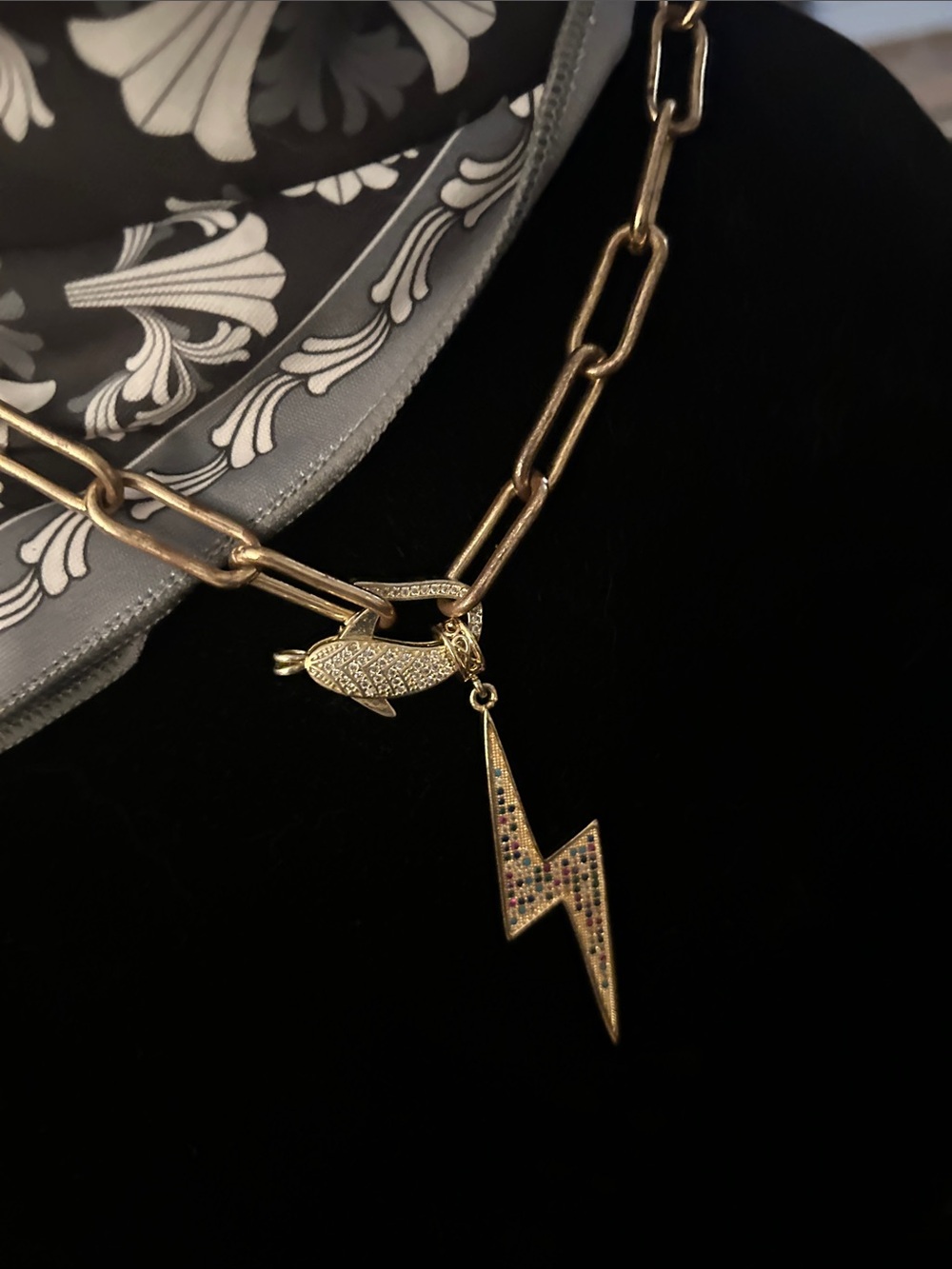 Gold-Tone Chain Necklace with Lightning Bolt and Dolphin Charm - Gold